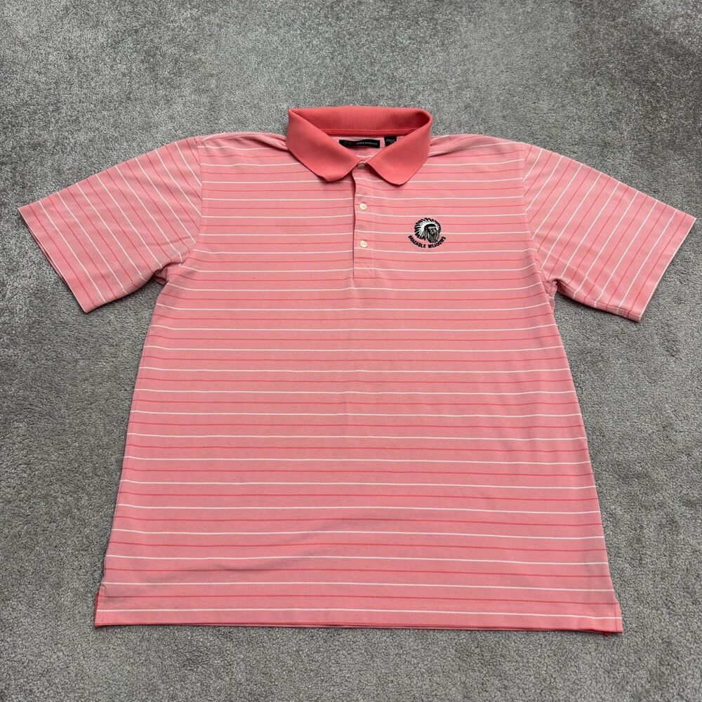 Greg Norman Graeagle Meadows Striped Polo Shirt Mens XL Pink Golf Short Sleeve